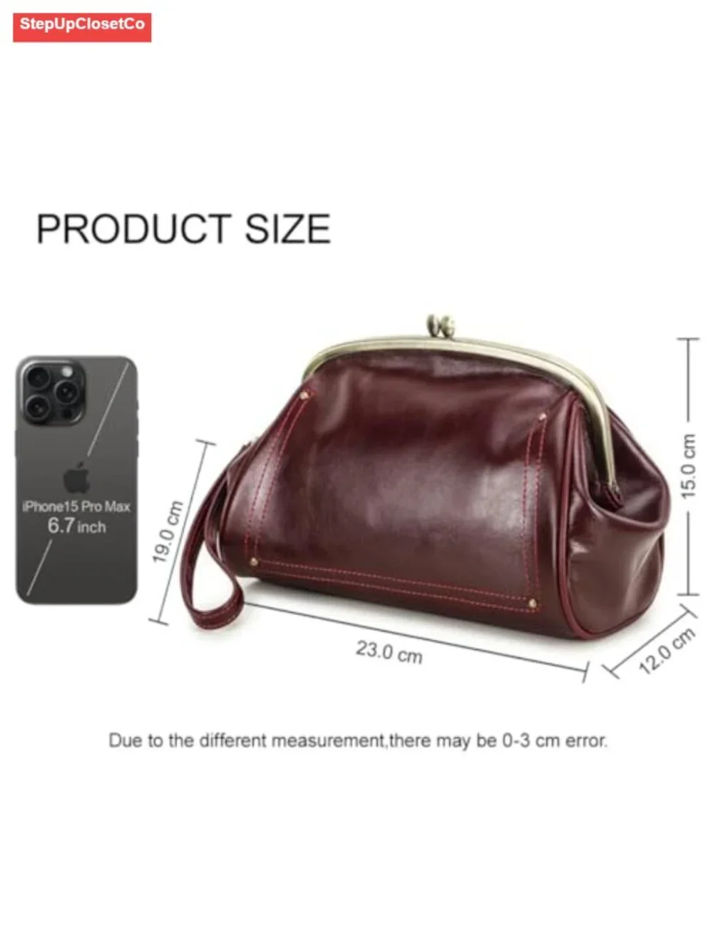 Genuine Leather Kiss Lock Clutch Bag Wristlet Evening Wedding Party